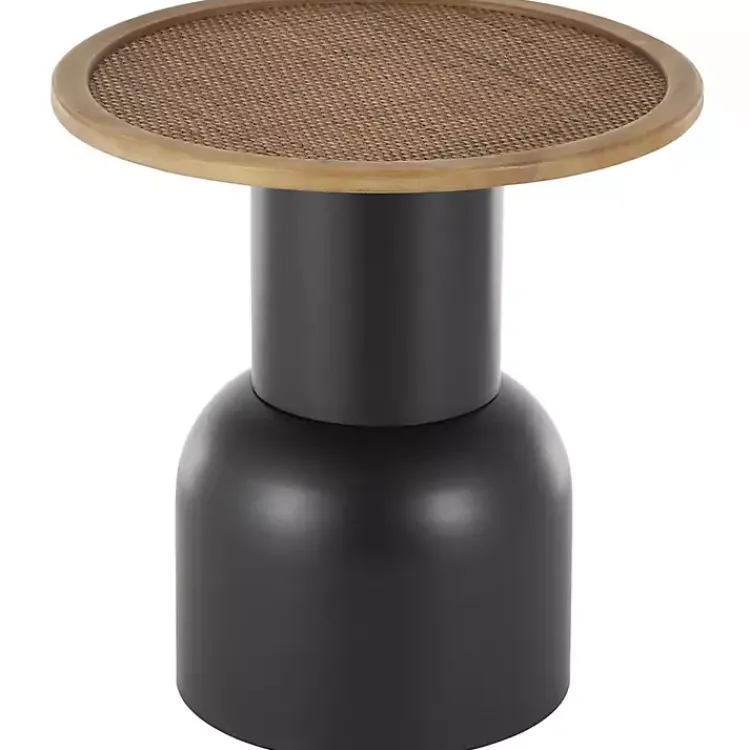 Accent & End Tables-Kirklands Home Black Metal Rattan Pedestal Accent Table, 19 in. Brown