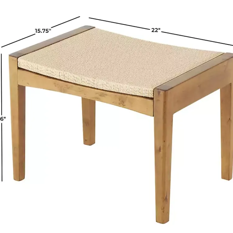 Benches & Ottomans-Kirklands Home Woven Rope and Birch Wood Stool Ottoman Brown