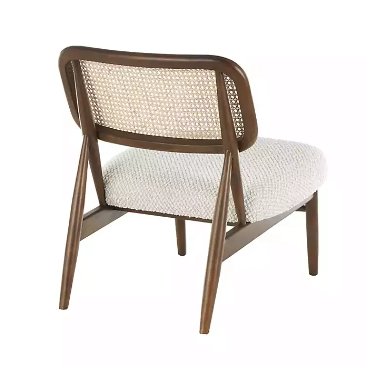 Accent Chairs-Kirklands Home Cream Boucle & Rounded Rattan Back Accent Chair White