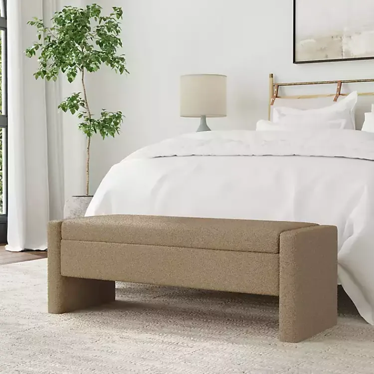 Benches & Ottomans-Kirklands Home Light Boucle Modern Storage Bench Brown