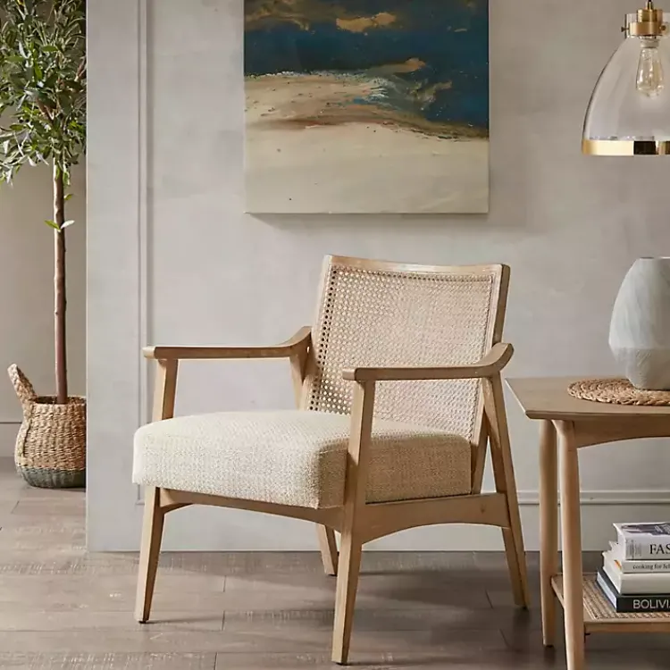 Accent Chairs-Kirklands Home Neutral Wheat Mid-Century Modern Accent Chair Tan