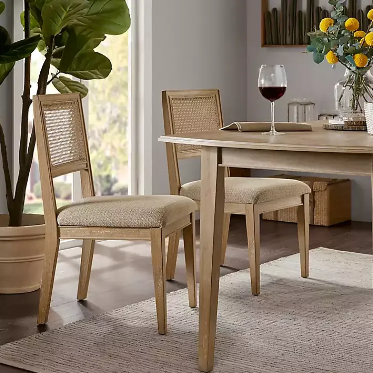 Dining Chairs-Kirklands Home Neutral Woven Back Dining Chairs, Set of 2 Tan