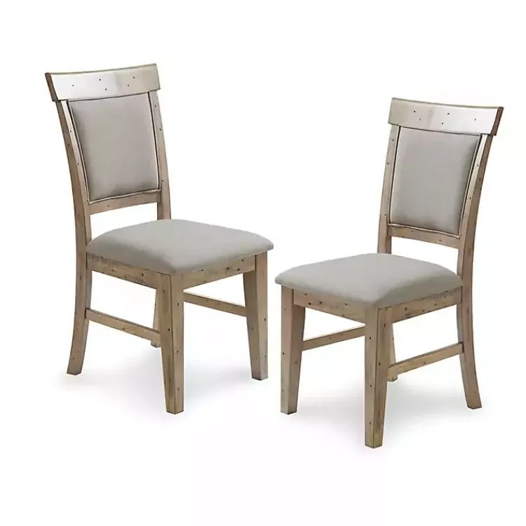 Dining Chairs-Kirklands Home Cream Upholstered Rustic Dining Chairs, Set of 2 Tan