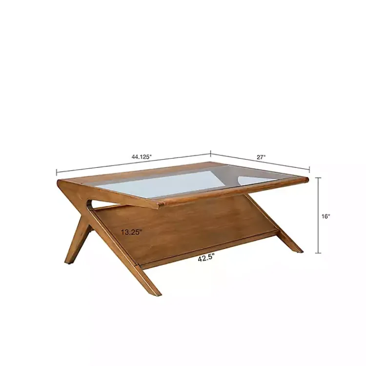 Coffee Tables-Kirklands Home Glass and Walnut Wood Angled Coffee Table Brown