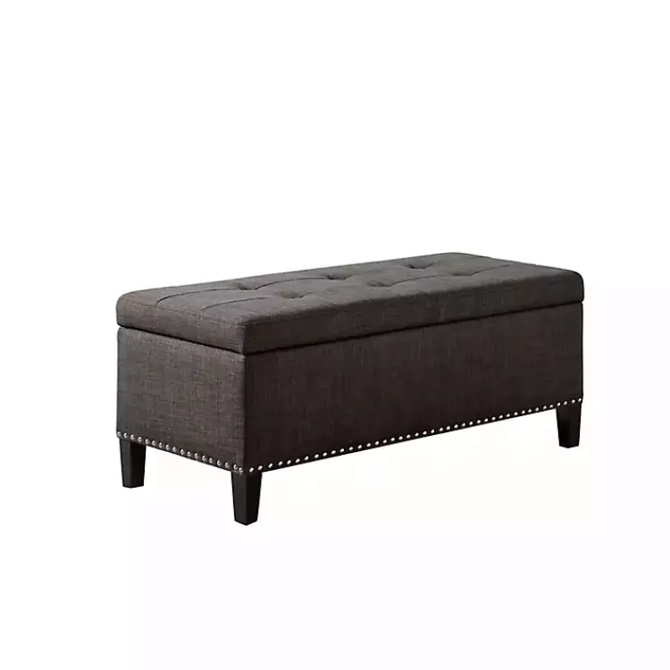 Benches & Ottomans-Kirklands Home Linen Button Tufted Storage Bench Black