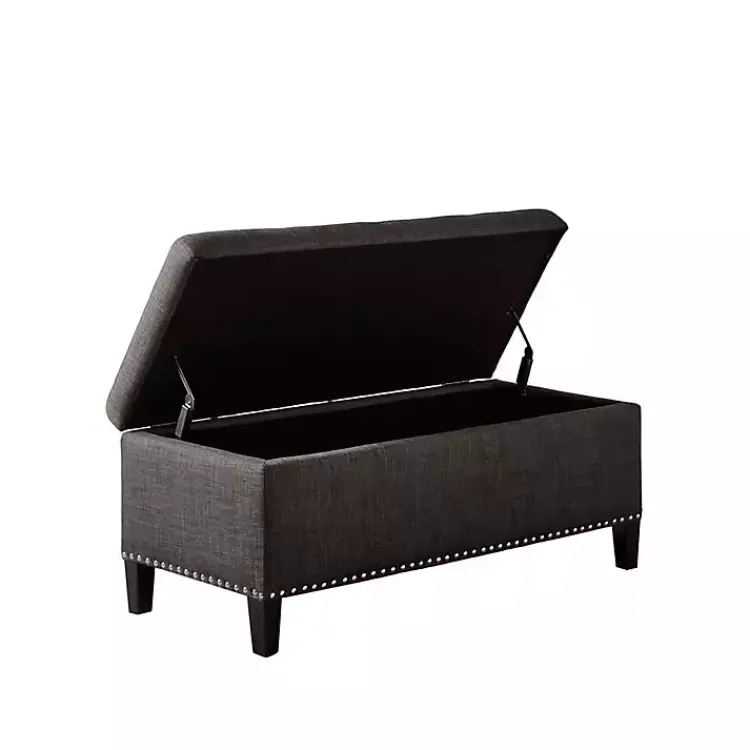 Benches & Ottomans-Kirklands Home Linen Button Tufted Storage Bench Black