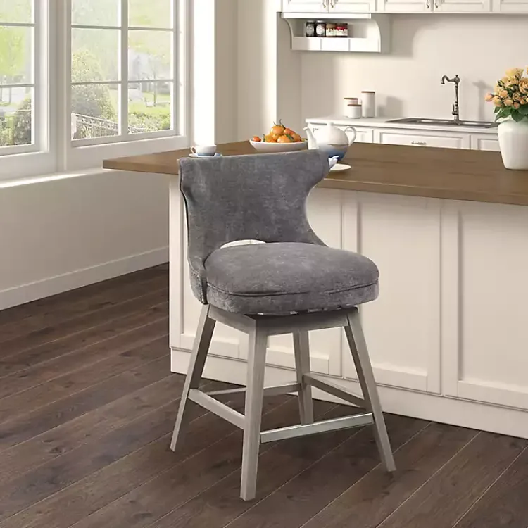 Bar Stools & Counter Height Stools-Kirklands Home Upholstered Wood Swivel Counter Stool Gray