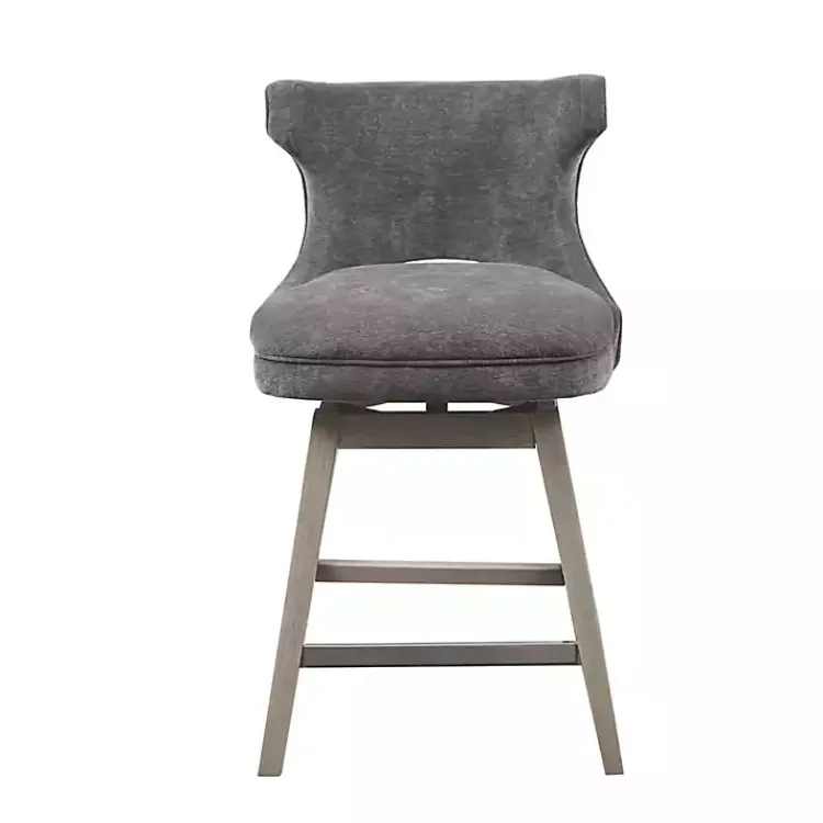 Bar Stools & Counter Height Stools-Kirklands Home Upholstered Wood Swivel Counter Stool Gray