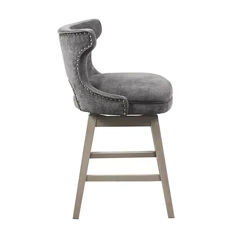 Bar Stools & Counter Height Stools-Kirklands Home Upholstered Wood Swivel Counter Stool Gray