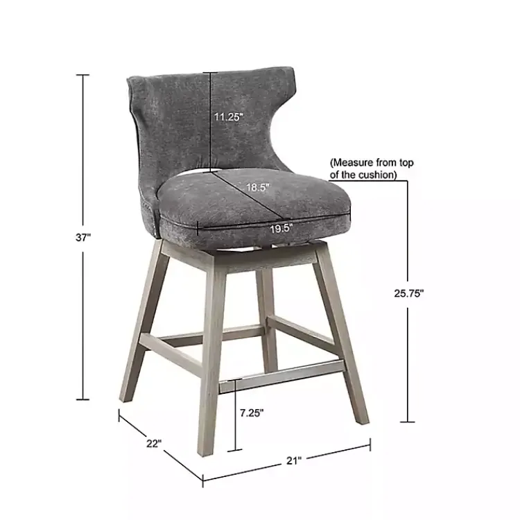 Bar Stools & Counter Height Stools-Kirklands Home Upholstered Wood Swivel Counter Stool Gray