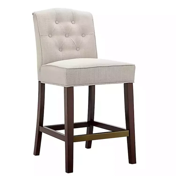 Bar Stools & Counter Height Stools-Kirklands Home Tufted Upholstered Wood Counter Stool Tan