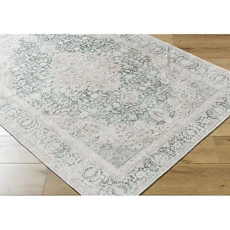 Area Rugs-Kirklands Home Amelie Green Traditional Washable Area Rug, 6x9