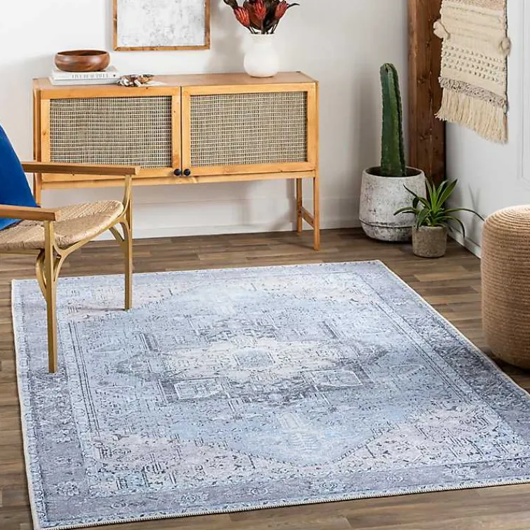 Area Rugs-Kirklands Home Amelie Silver Classic Washable Area Rug, 6x9 Blue