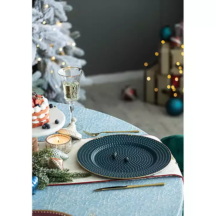 Serving & Entertaining-Kirklands Home Teal and Gold Hobnail Chargers, Set of 4 Blue