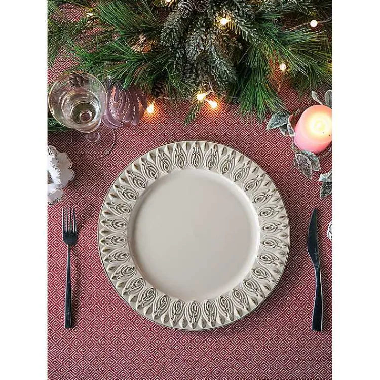 Serving & Entertaining-Kirklands Home Dark Cream Plume Border Chargers, Set of 4 Ivory