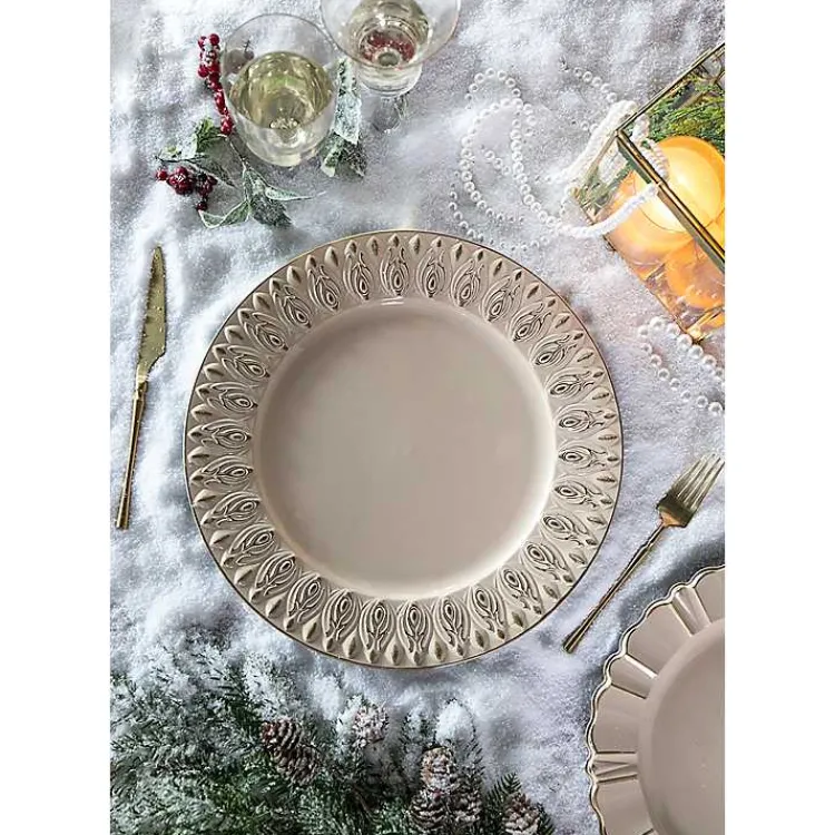 Serving & Entertaining-Kirklands Home Dark Cream Plume Border Chargers, Set of 4 Ivory