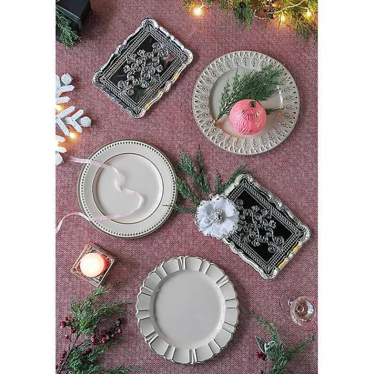 Serving & Entertaining-Kirklands Home Dark Cream Plume Border Chargers, Set of 4 Ivory