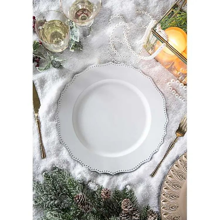 Serving & Entertaining-Kirklands Home Scalloped Beaded Rim Chargers, Set of 4 White