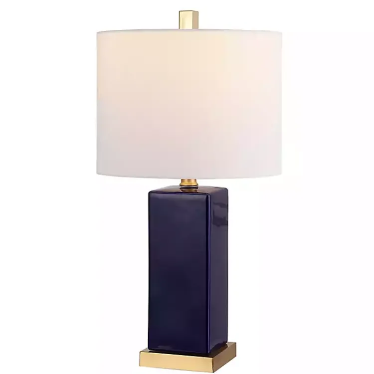 Table Lamps-Kirklands Home Dark Blue Ceramic Square Wendi Table Lamp White