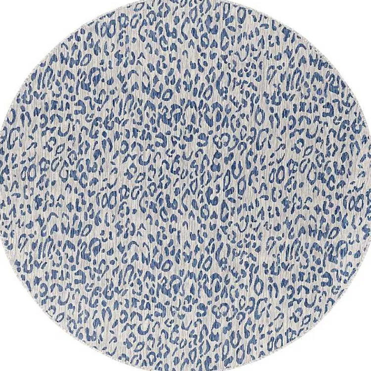 Outdoor Rugs-Kirklands Home Cauli Leopard Print Round Outdoor Rug, 5 ft. Blue