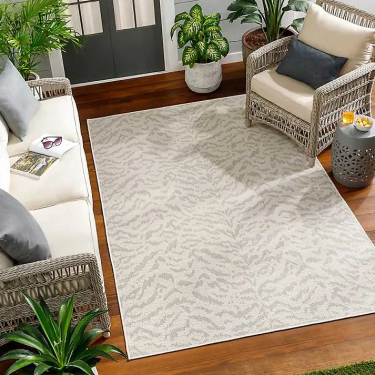Outdoor Rugs-Kirklands Home Gray Ravello Outdoor Rug, 5x7
