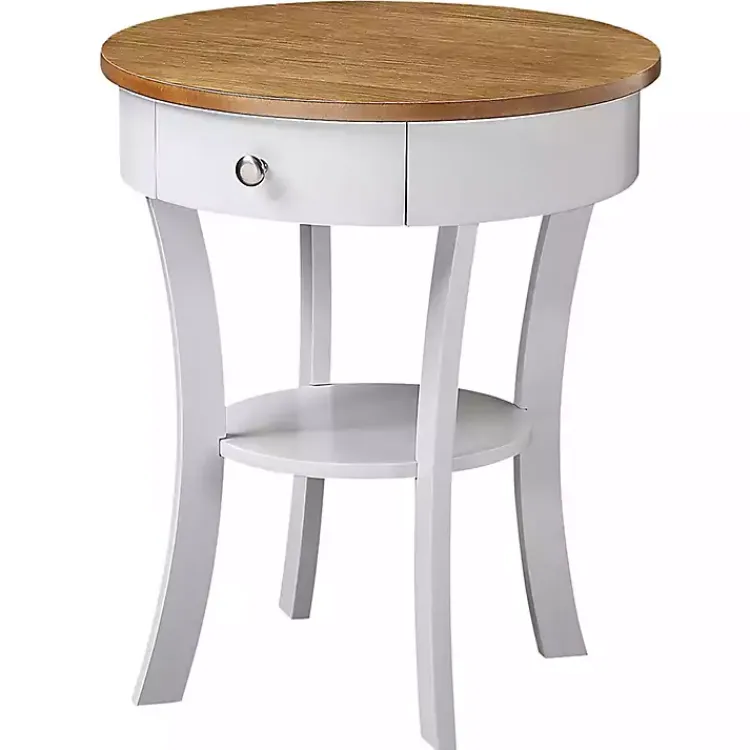 Accent & End Tables-Kirklands Home Wood & White Curved Legs Round Drawer Accent Table Brown