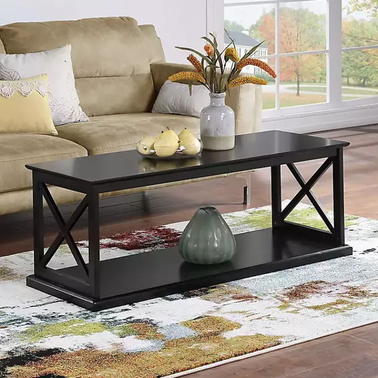 Coffee Tables-Kirklands Home Wood Double X Sides Coffee Table Black