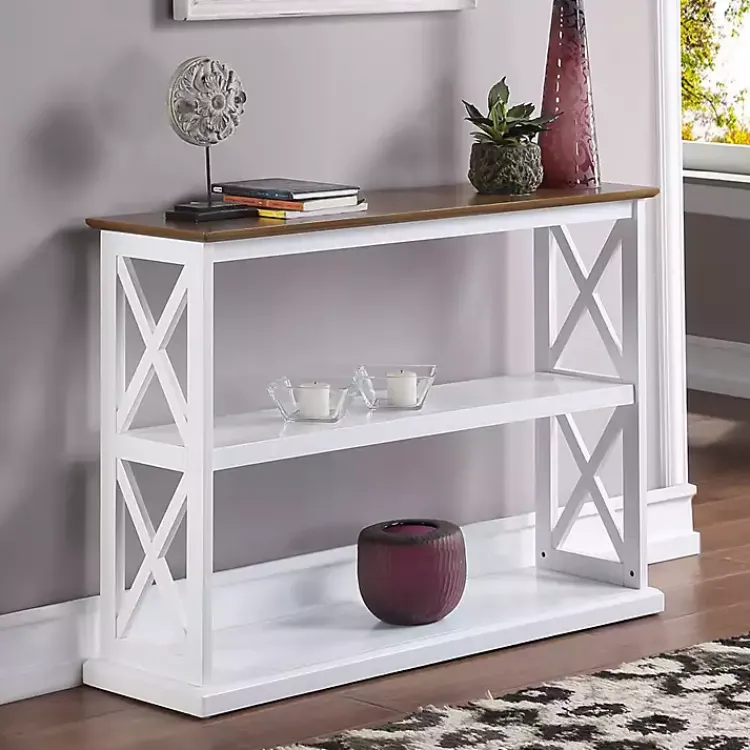Console Tables-Kirklands Home Two-Tone Double X Sides Console Table White