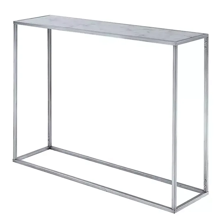 Console Tables-Kirklands Home White Marble & Metal Slim Console Table Silver