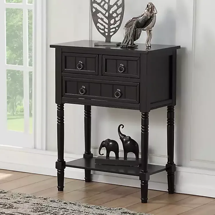 Accent & End Tables-Kirklands Home 3-Drawer Turned Legs Accent Table Black