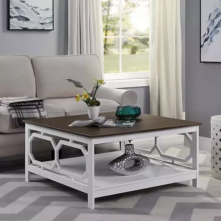 Coffee Tables-Kirklands Home White Two-Tone Geometric Sides Square Coffee Table