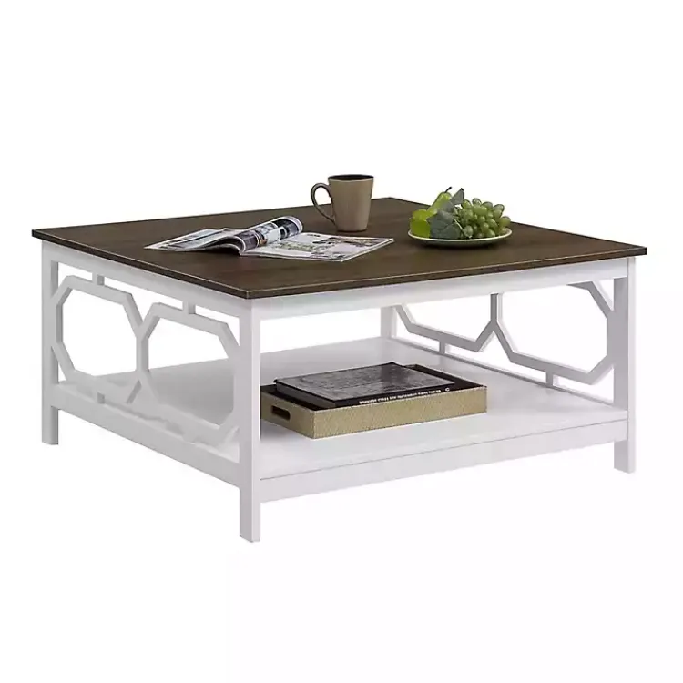 Coffee Tables-Kirklands Home White Two-Tone Geometric Sides Square Coffee Table