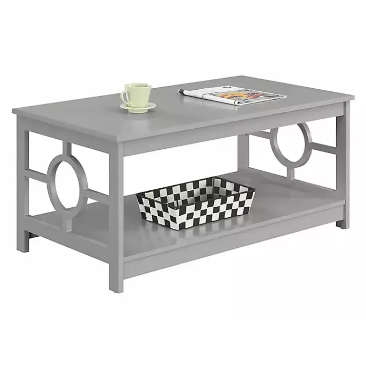 Coffee Tables-Kirklands Home Light Circle Cut-Out Sides Coffee Table Gray