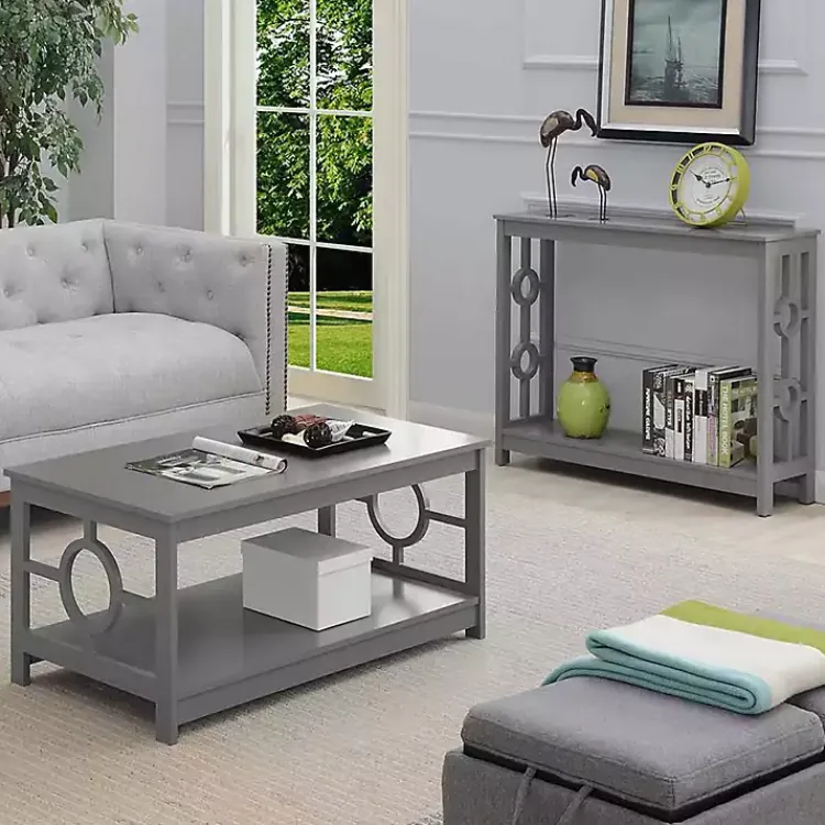 Coffee Tables-Kirklands Home Light Circle Cut-Out Sides Coffee Table Gray