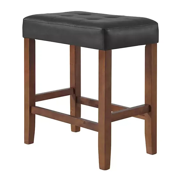 Bar Stools & Counter Height Stools-Kirklands Home Faux Leather Madison Walnut Counter Stool Black