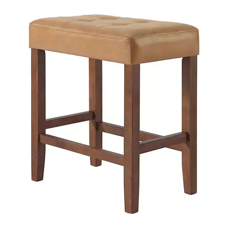 Bar Stools & Counter Height Stools-Kirklands Home Faux Leather Madison Walnut Counter Stool Tan