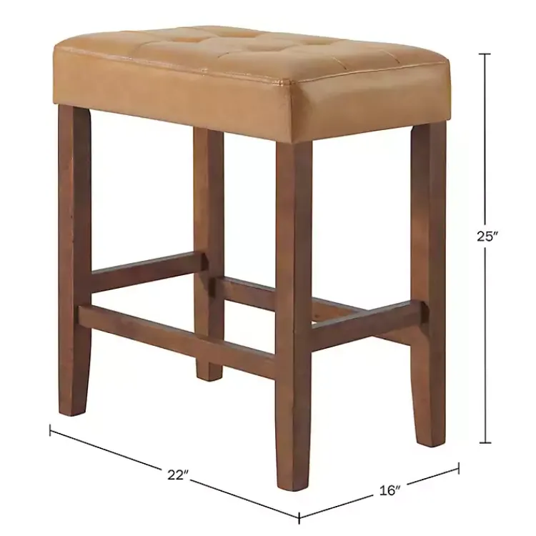 Bar Stools & Counter Height Stools-Kirklands Home Faux Leather Madison Walnut Counter Stool Tan