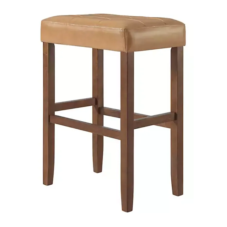 Bar Stools & Counter Height Stools-Kirklands Home Faux Leather Madison Walnut Bar Stool Tan