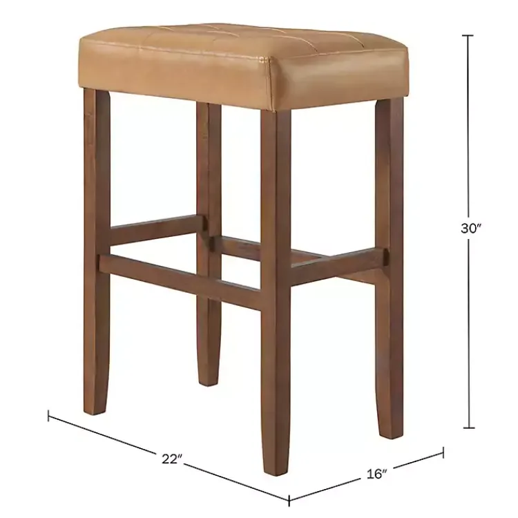 Bar Stools & Counter Height Stools-Kirklands Home Faux Leather Madison Walnut Bar Stool Tan