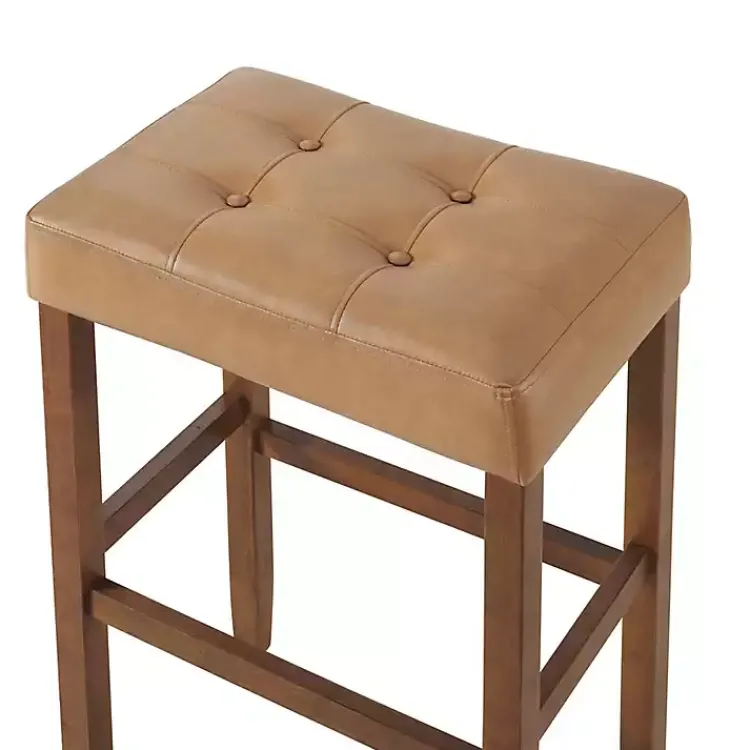 Bar Stools & Counter Height Stools-Kirklands Home Faux Leather Madison Walnut Bar Stool Tan