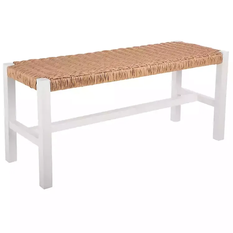 Entryway Furniture-Kirklands Home White Newport Wood and Rattan Bench Brown