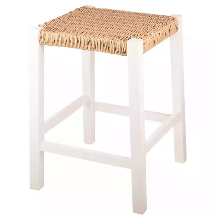 Bar Stools & Counter Height Stools-Kirklands Home White Newport Wood and Rattan Counter Stool Brown