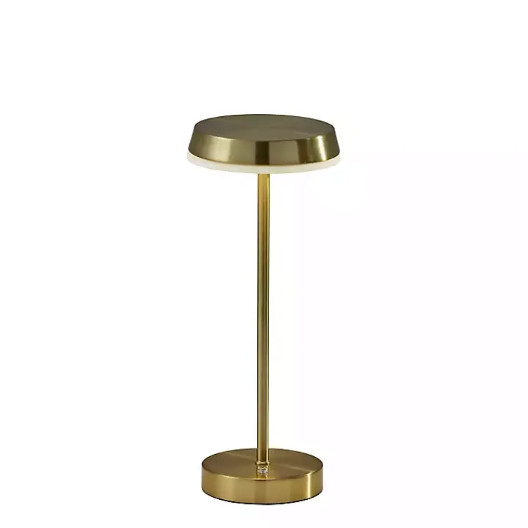 Outdoor Lighting-Kirklands Home Brass Metal Disc Frosted Light Cordless Table Lamp Gold
