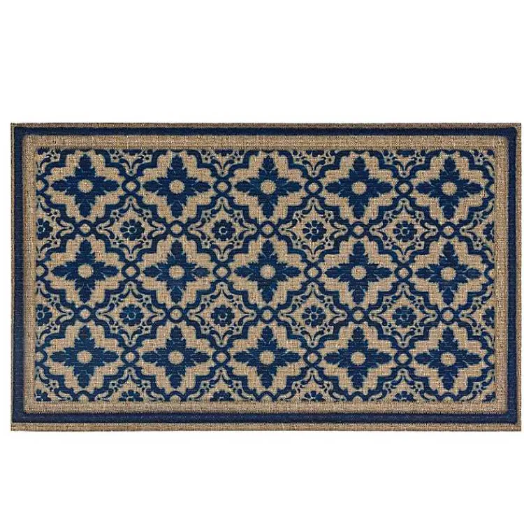 Doormats-Kirklands Home Navy Floral Pattern Doormat