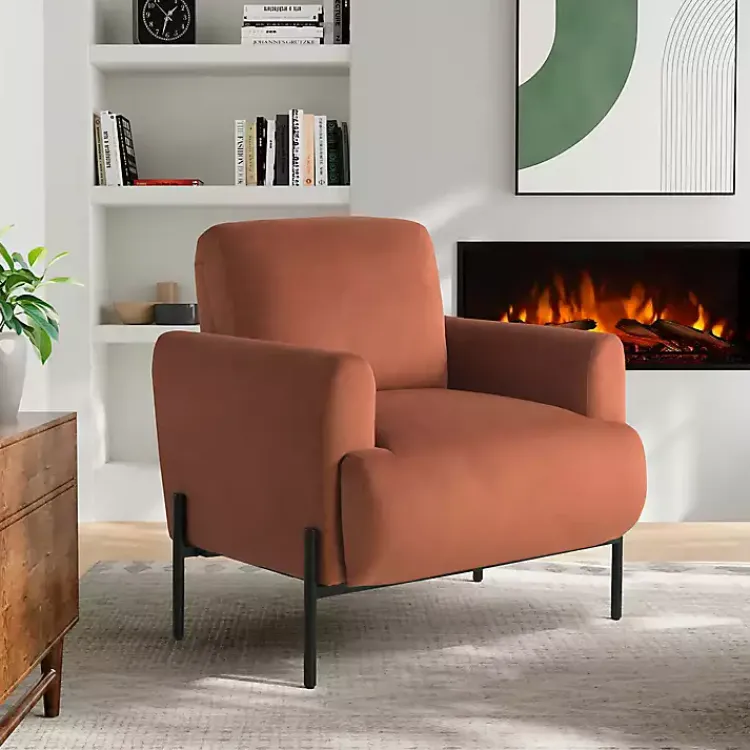 Accent Chairs-Kirklands Home Rust Velvet Upholstered Knox Accent Chair Orange