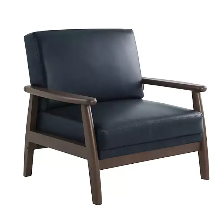 Accent Chairs-Kirklands Home Navy Faux Leather Ambon Accent Chair Blue
