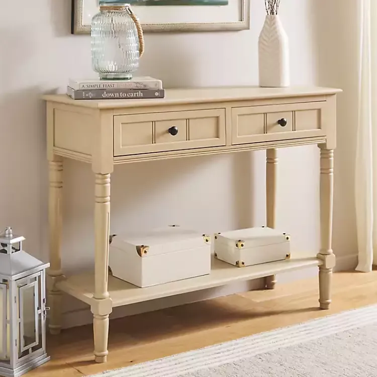 Console Tables-Kirklands Home Warm Natural 2- Drawer Samantha Console Table Tan