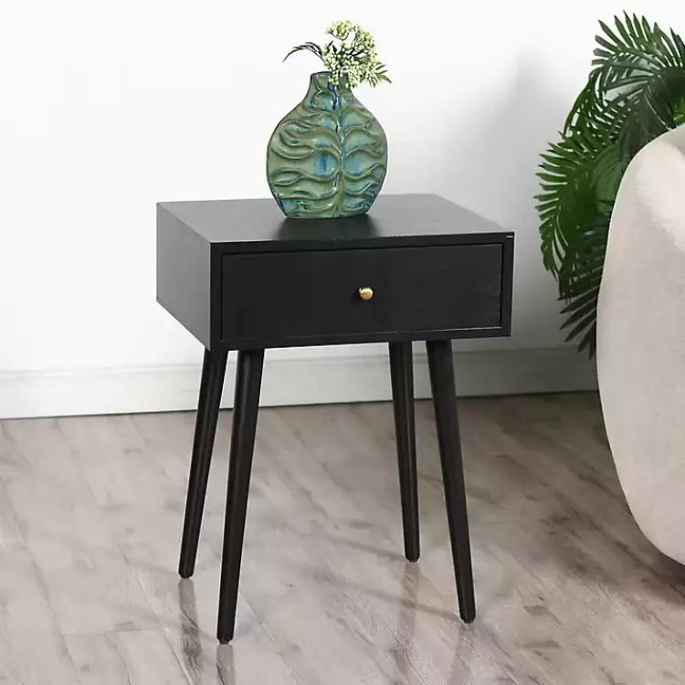 Accent & End Tables-Kirklands Home Wood 1-Drawer Arthur Accent Table Black