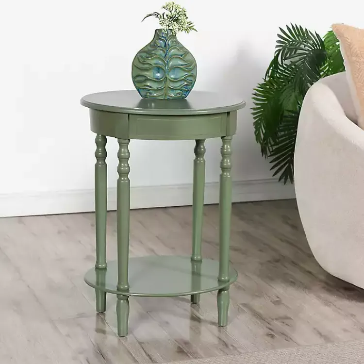 Accent & End Tables-Kirklands Home Wood Oval Emily Accent Table Green