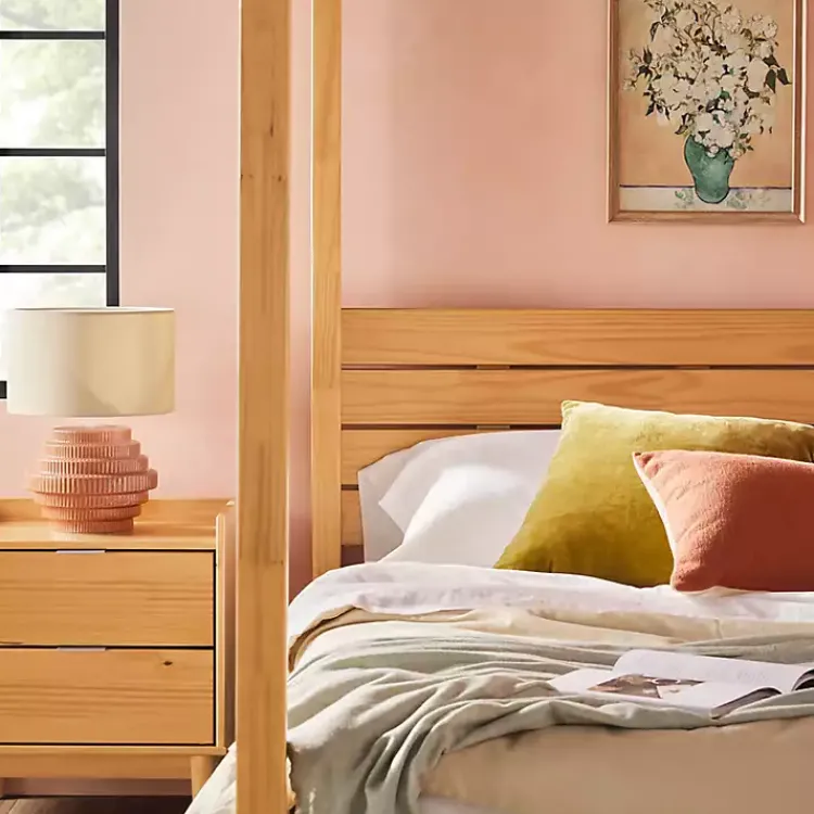 Beds & Headboards-Kirklands Home Natural Pine Canopy Full Bed Tan